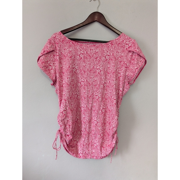 Lands' End Pink Paisley Print Flutter Sleeve Ruched Sides Women's Top Size XL - Picture 2 of 11